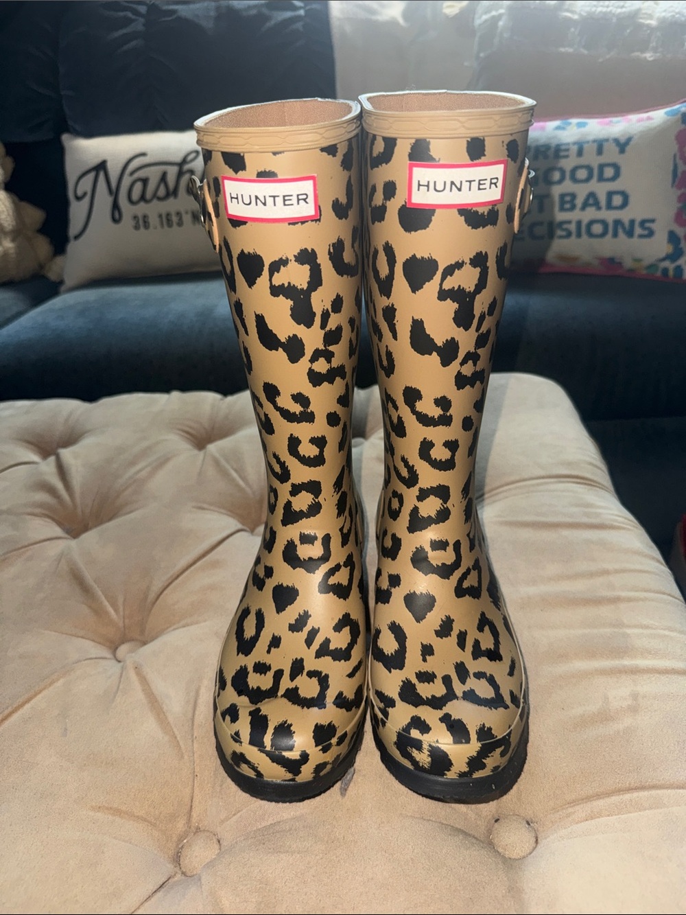 Hunter Kids Leopard-Print Tan and Black Rain Boots